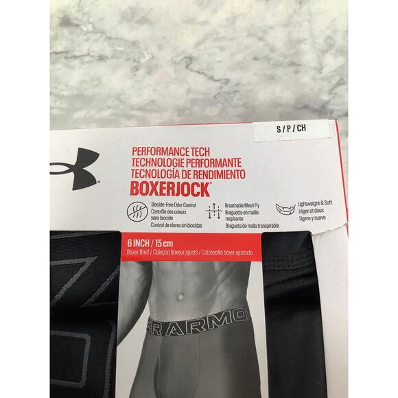 Under Armour Men's Small Black 3 Pack Performance Tech 6" Boxerjock Brief E17-5 - Picture 5 of 11